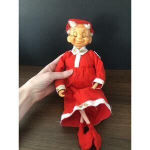 Vtg “Noel Pixie” elf mid century shelf sitter Christmas doll Red Missing Hand